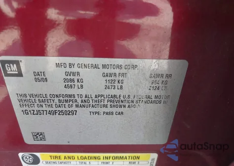 2009 Chevrolet Malibu Lt from USA, damaged, VIN 1G1ZJ57749F250297